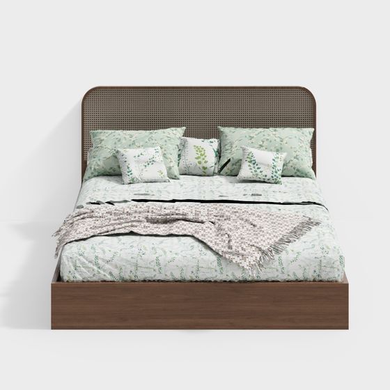 北歐藤編雙人床