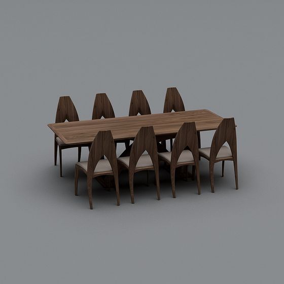 Elegant Low-Poly Dining Table and Chair 3D model