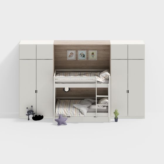 Charming Children's Bunk Bed 3D model for Modern Bedrooms