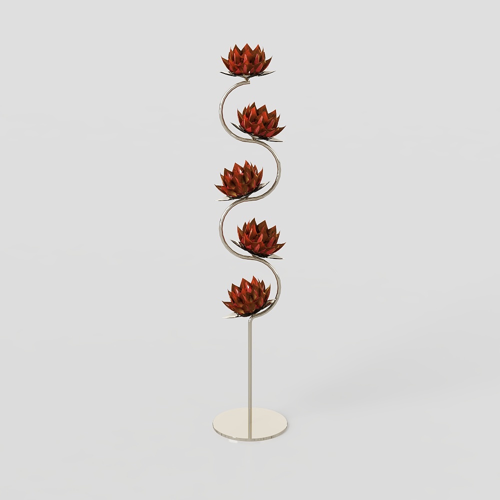Chinese Buddhist Hall Lotus Floor Lamp