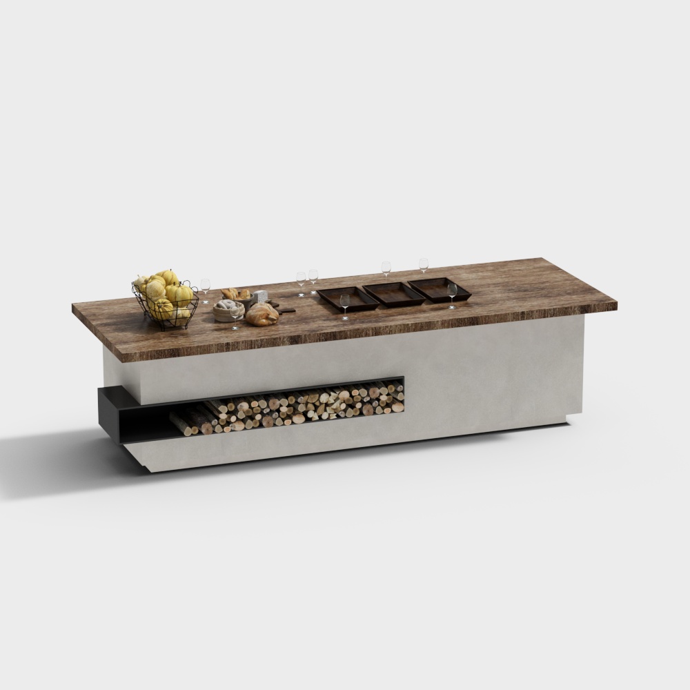 インドシナスタイルのキッチンアイランド