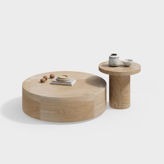 Stylish Low Poly Round Table and Side Table 3D model