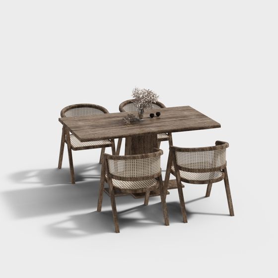 Stylish Low-Poly Dining Table and Chairs 3D model