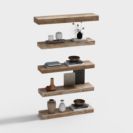 Wooden Floating Bookshelf 3D model