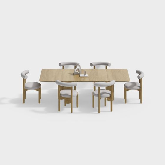 Low Poly Wooden Dining Table and Chairs 3D model