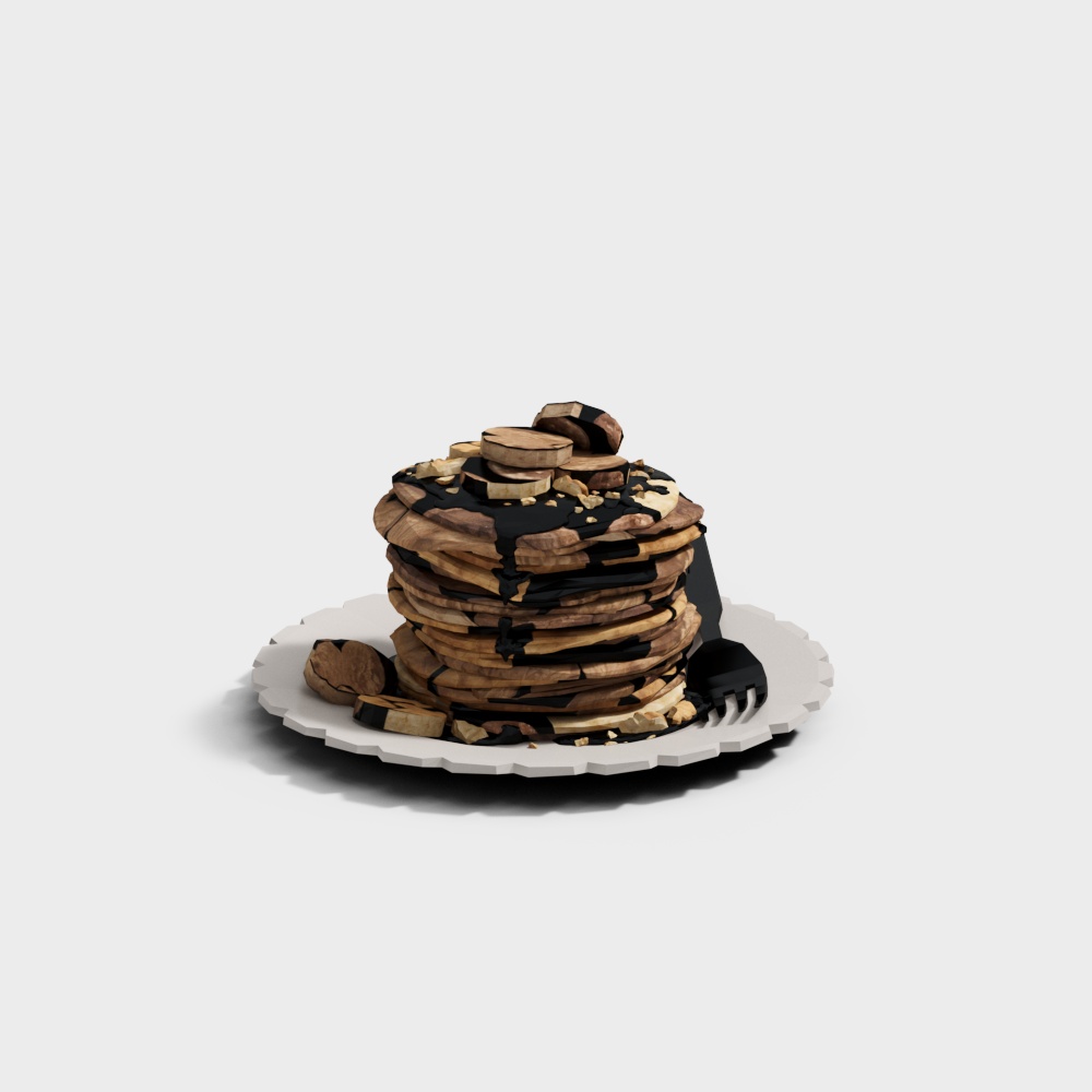 Wood Grain Pancake Stack 3D Model – Textured Low-Poly Food