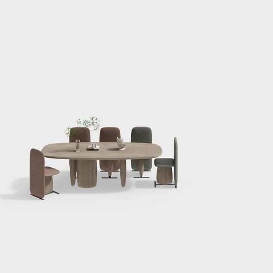 Dining Table Set 3D Model in Gray