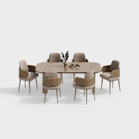 Elegant Dining Table and Chairs 3D Model