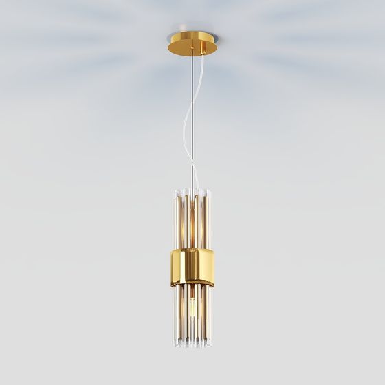Stylish Golden Pendant Light 3D model for Modern Spaces