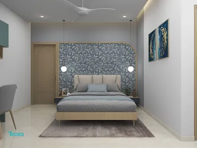 Modern Minimalist Bedroom with Blue Accents