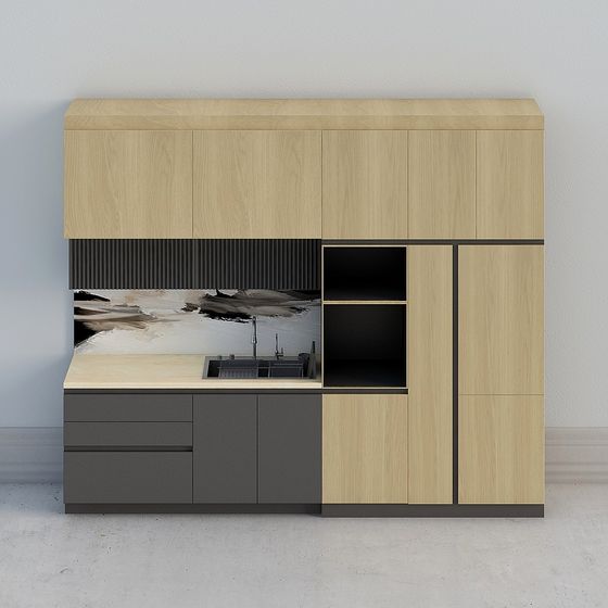 Stylish Low-Poly Kitchen Cabinet 3D model