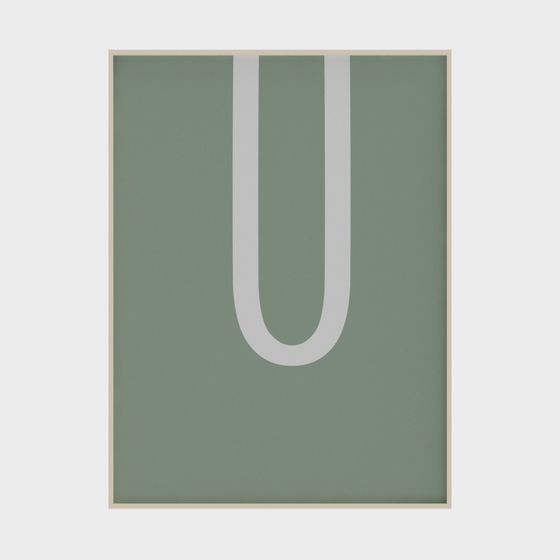 U Shape Sign 3D Model – Minimalist Olive Green Design