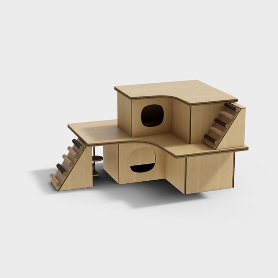 Charming Wooden Cat House 3D model