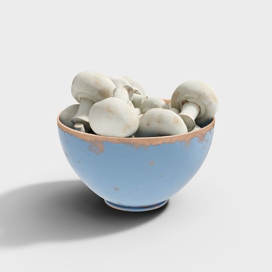 Vintage Blue Glazed Bowl with Mushrooms 3D model