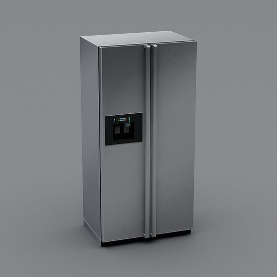Sleek Stainless Steel Double-Door Refrigerator 3D model