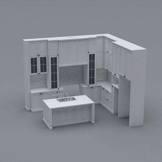 Modern Minimalist Kitchen Layout 3D Model