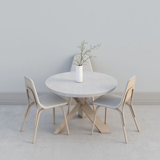 Elegant Low-Poly Dining Table and Chair Set 3D Model