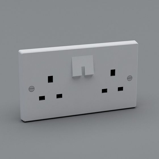 UK Double Socket 3D Model in Sleek Gray