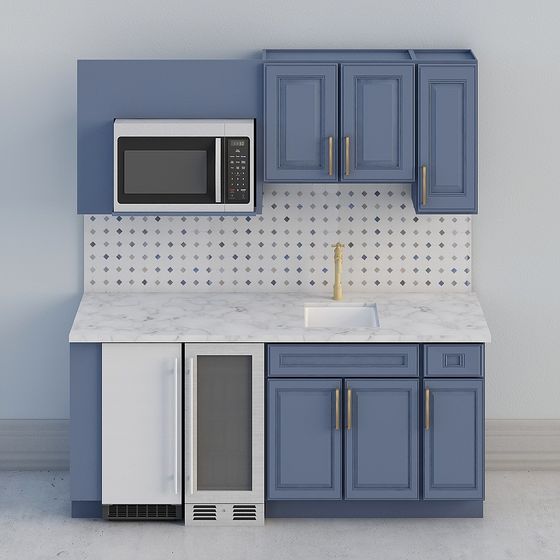 Elegant Blue Kitchen Cabinet 3D model Design