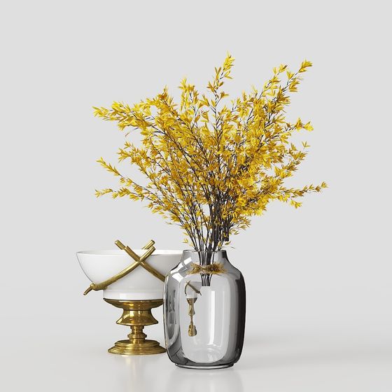 Elegant Golden Foliage Vase 3D model for Creative Projects