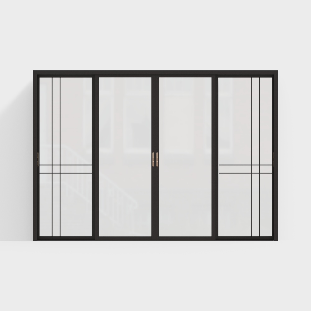 Low-Polygon Glass Sliding Door Model – Minimalist Frame