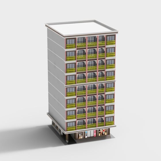 Stylish Low-Poly Apartment Building 3D model