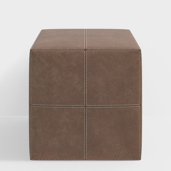 Low-Poly Leather Texture Cube Stool 3D model