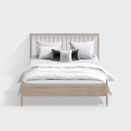 Minimalist Wooden Bed 3D model