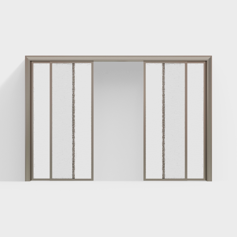 Low Poly Glass Sliding Door 3D Model – Grey Metal Frame