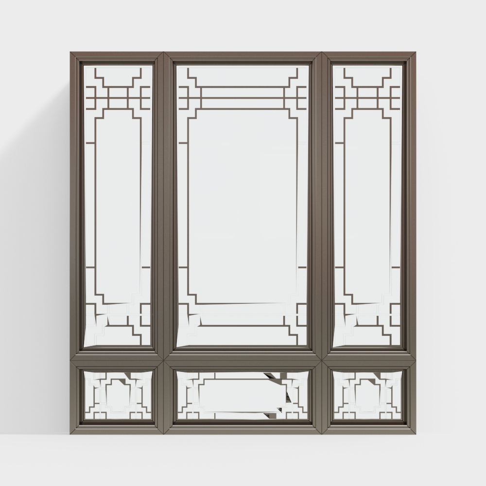 Geometric Elegance 3D Model – Brown Frame & White Glass