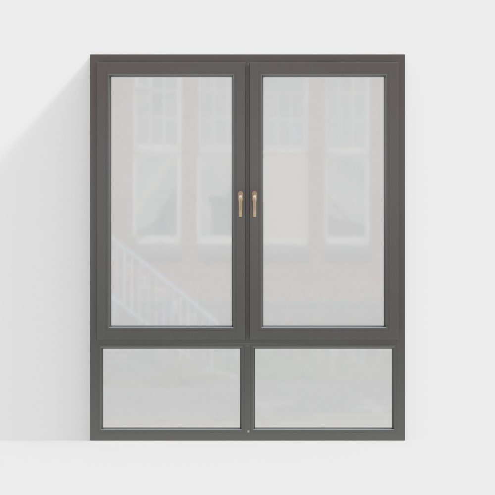 Stylish Low-Poly Double Door Window – Modern Frame & Glass