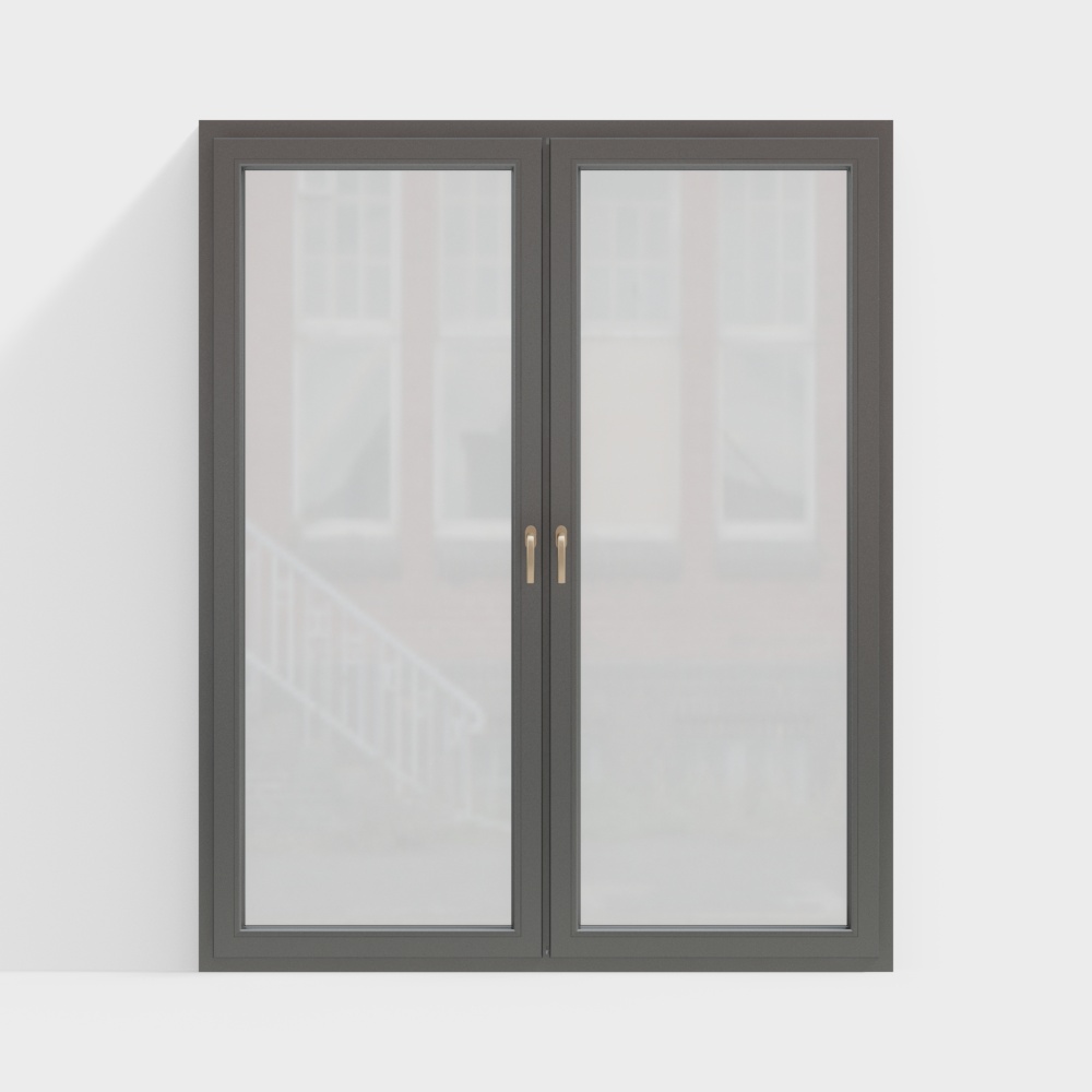 Elegant Low-Poly Glass Door 3D Model – Gray Frame & Gold Handles