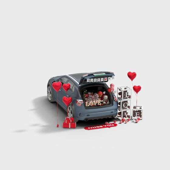 Romantic Low-Poly Car 3D model for Valentine's Day