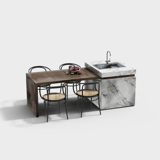 Elegant Low-Poly Kitchen Island 3D model