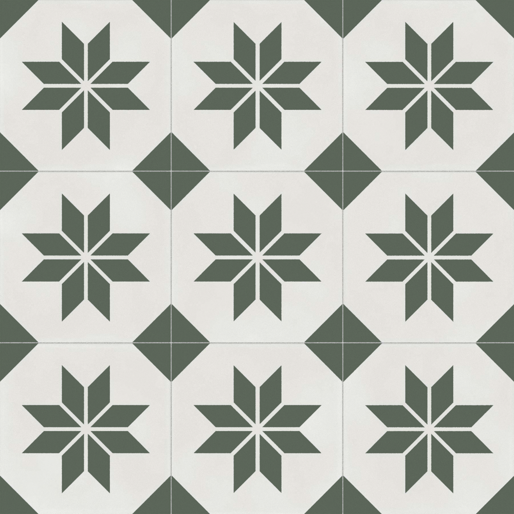 Retro Nordic-Style French Dark Green Geometric Patterned Flower Tiles