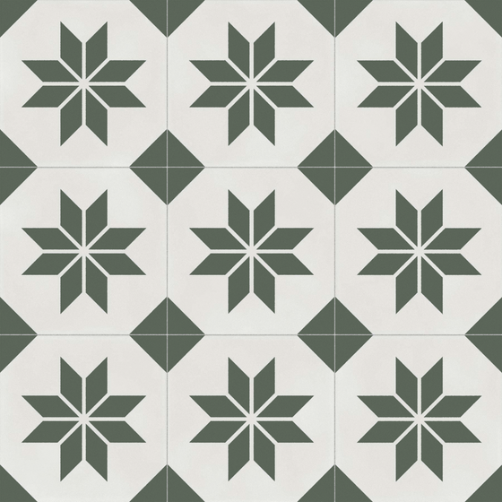 Retro Nordic-Style French Dark Green Geometric Patterned Flower Tiles