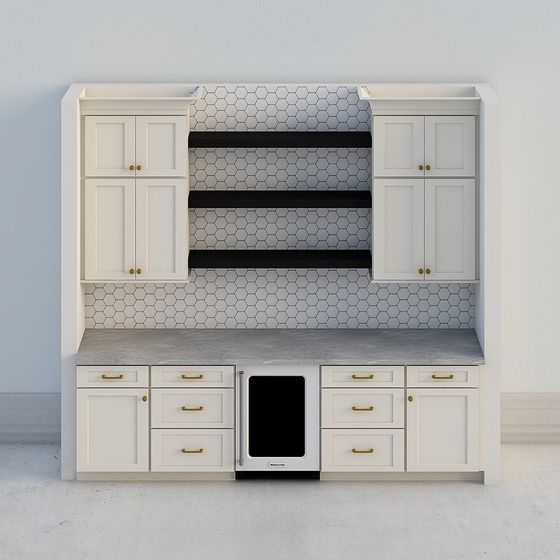 Stylish Low-Poly Kitchen Cabinet 3D Model