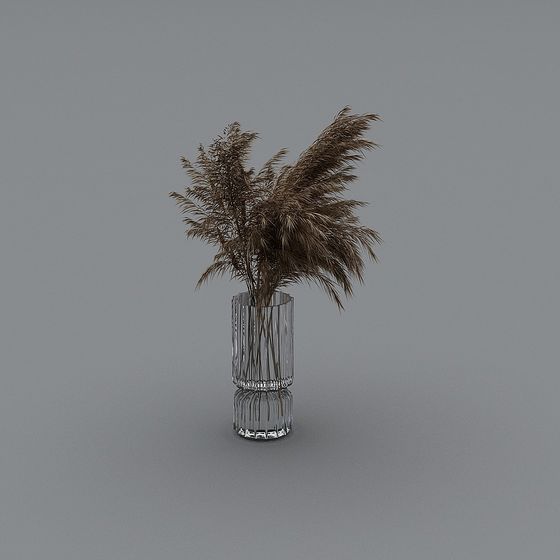 Low-Poly Glass Vase with Palm Grass 3D model