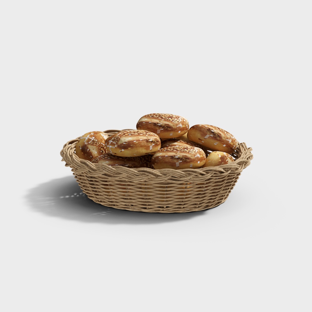 Basket with Soft Pretzels 3D Model – Low-Poly Food Asset