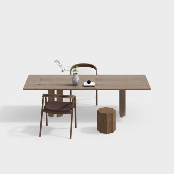Stylish Wooden Dining Table and Chair Set 3D model