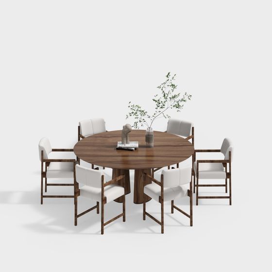Round Table and Six Chair Set 3D model