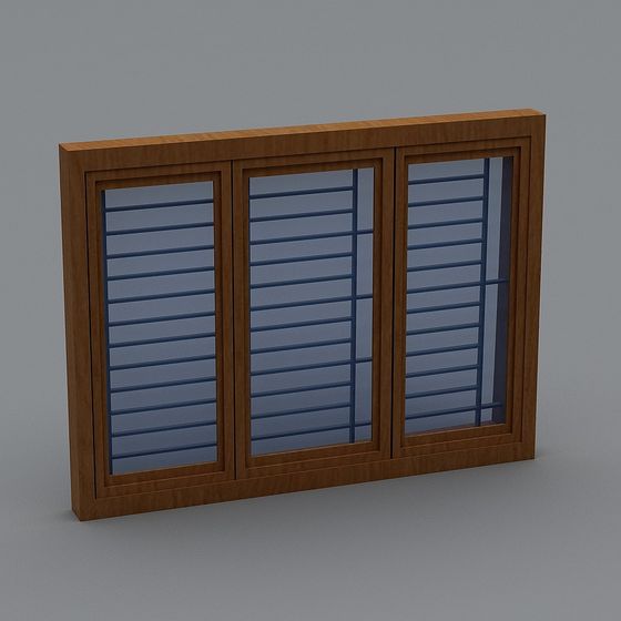 Elegant Wooden Louvered Window 3D model