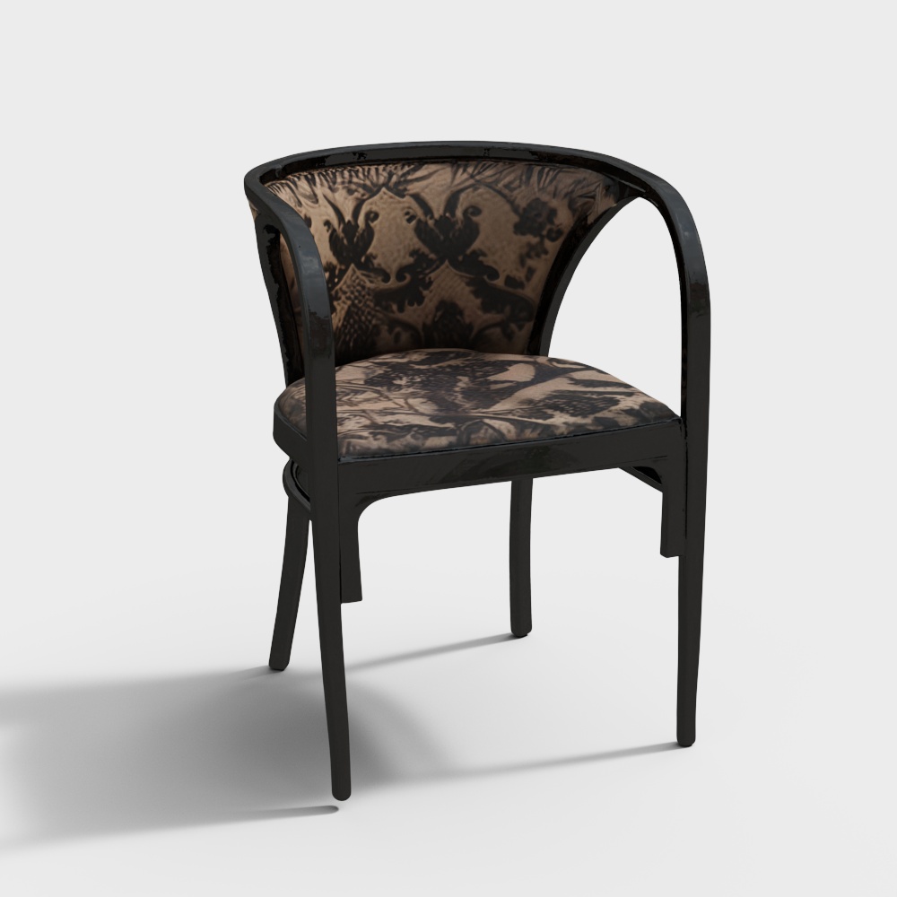 Elegant Vintage Chair 3D Model – Black Lacquer Frame