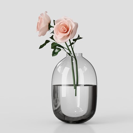 Low-Poly Glass Vase with Roses 3D model for Interior Design