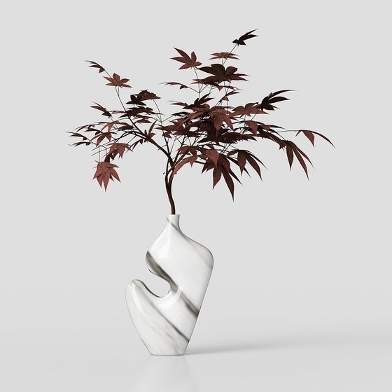 Modern Vase with Maple Leaves 3D model