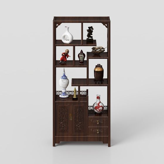 Elegant Chinese Bookshelf 3D Model