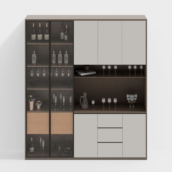 Stylish Low-Polygon Wine Cabinet 3D model
