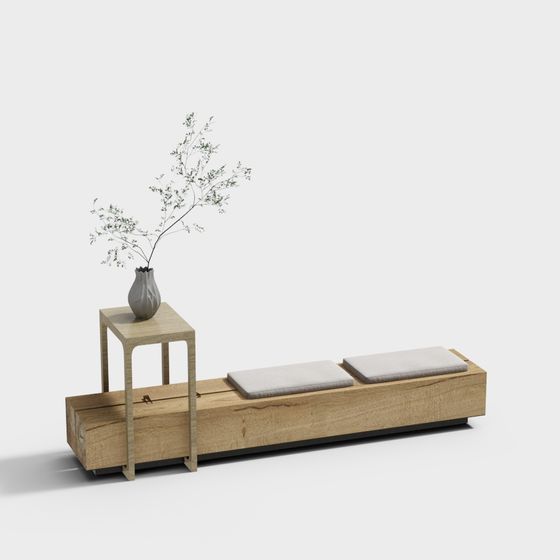 Wooden Bench and Planter Combination 3D model