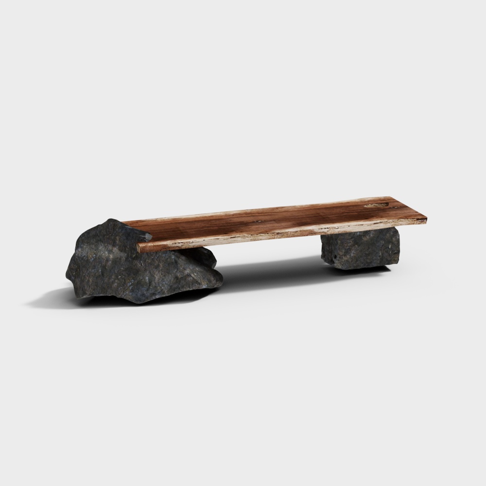 Wabi-Sabi Style Log Stone Bench