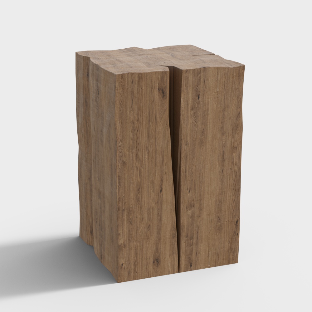 Cracked Wood Stool 3D Model – Low-Polygon Natural Wood
